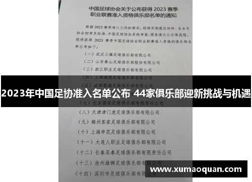 2023年中国足协准入名单公布 44家俱乐部迎新挑战与机遇