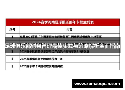足球俱乐部财务管理最佳实践与策略解析全面指南